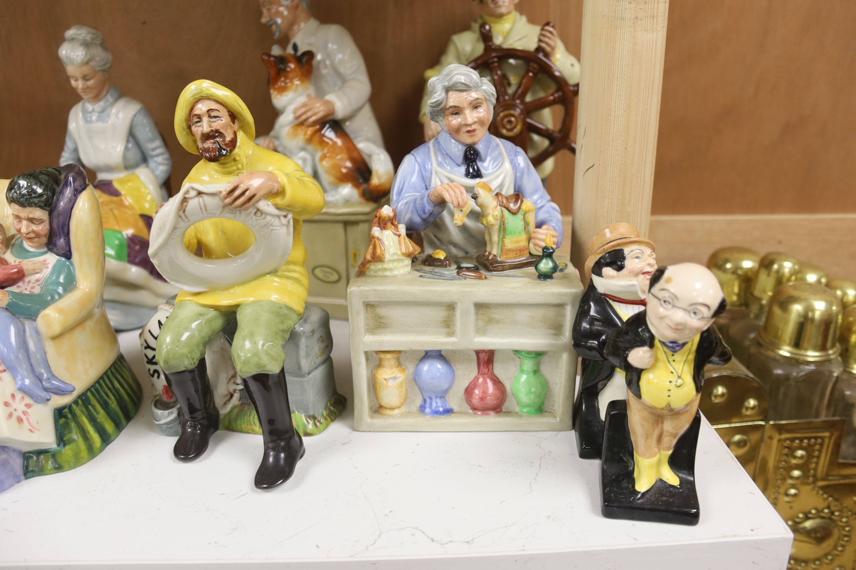 Eight Royal Doulton figures including: The Helmsman, The China Restorer, The Boatman, Sweet Dreams, Eventide, Captain Outtle and Mr Pickwick, tallest 24cm